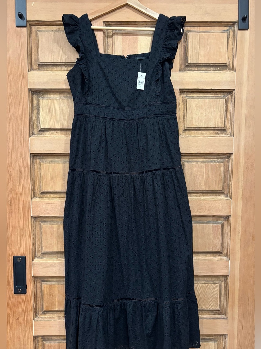 Ann Taylor Black Eyelet Midi Dress with Ruffle Straps